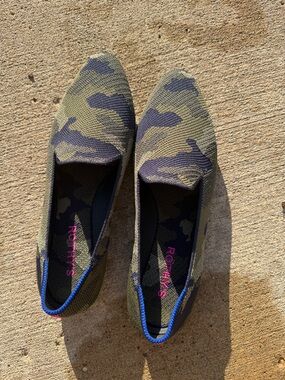Rothy's Camo Knit Slip-On Flats in Olive and Navy Trim